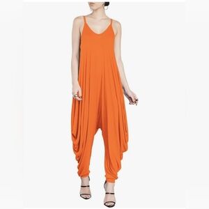 Dreamskull Orange Drop Crotch Spaghetti Strap Cotton Blend Jumpsuit Size Small